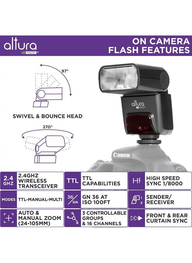 Altura Photo AP-305C Canon Flash Light with Manual Trigger - Camera Flash for Canon R, RP, 90D, 80D, 70D, SL2, T7I, T6, T6I, 5D, 6D, 7D, M6, M50, 2.4GHz TTL Speedlite for DSLR and Mirrorless Cameras  - Image 1