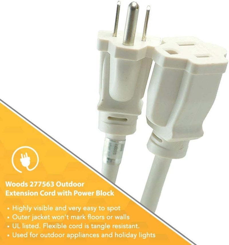 Woods Woods 277563 Outdoor Extension Power Block Weatherproof with Reinforced Blades Heavy Duty Vinyl Jacket Durable Cord Tangle Free 8Foot White  - Image 4