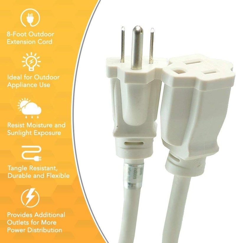 Woods Woods 277563 Outdoor Extension Power Block Weatherproof with Reinforced Blades Heavy Duty Vinyl Jacket Durable Cord Tangle Free 8Foot White  - Image 3