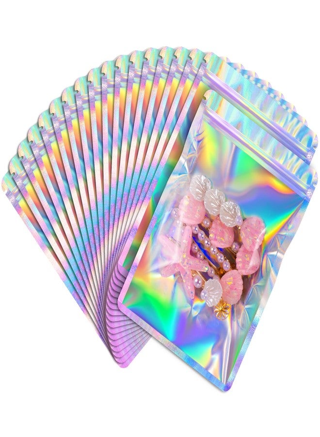FUNFERY 4x6inch Round Corner Clear Window Smell Proof Holographic Bags,Mylar Resealable Bags Foil Pouch Packaging Bag for Candy,Jewelry, Small Business Supplies,50 Pack - Image 1
