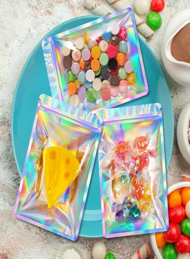 FUNFERY 4x6inch Round Corner Clear Window Smell Proof Holographic Bags,Mylar Resealable Bags Foil Pouch Packaging Bag for Candy,Jewelry, Small Business Supplies,50 Pack - Image 2