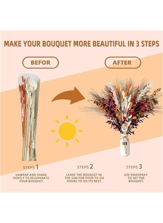 HOOKOR - Natural Dried Pampas Grass, Boho Decor Fluffy White Pompous Grass Large Reed Bunny Tail Wheat Stalk Decorative Plumes Italian Goldenrod Flower Bouquet for Wedding Fall Home Decor (HS84) - Image 1
