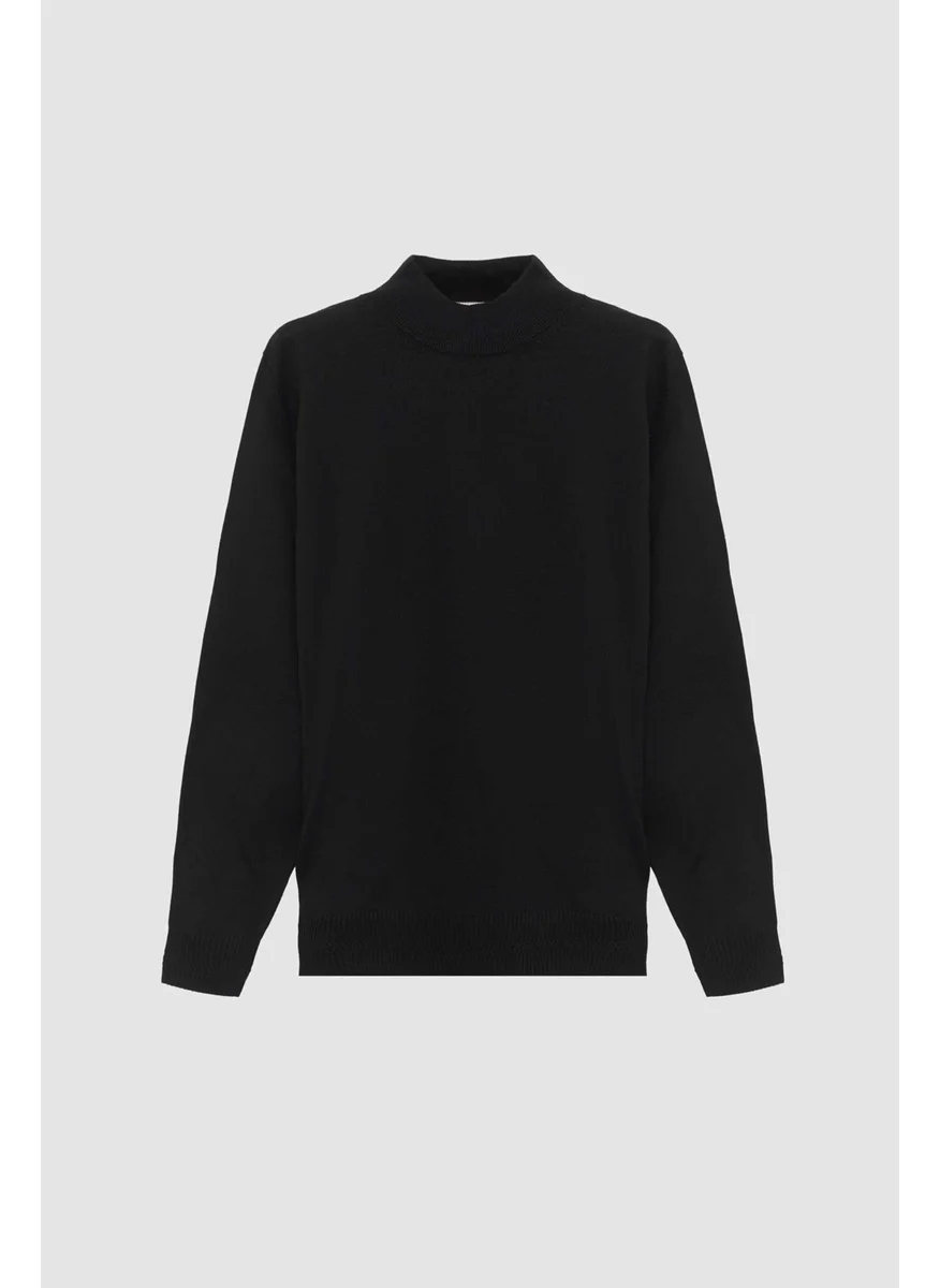 D'S DAMAT Ds Damat Regular Fit Black Plain Knit Half Turtleneck Wool Knitwear Sweater