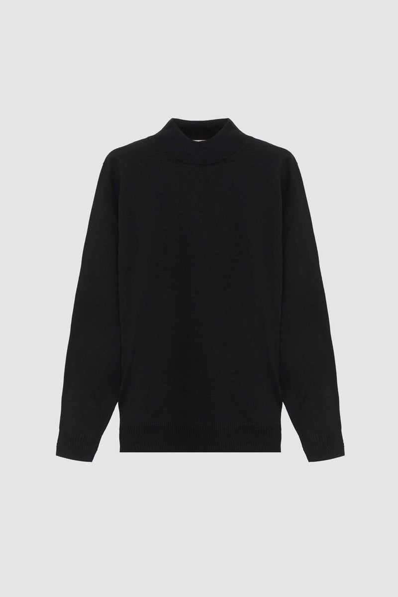 D'S DAMAT Ds Damat Regular Fit Black Plain Knit Half Turtleneck Wool Knitwear Sweater 