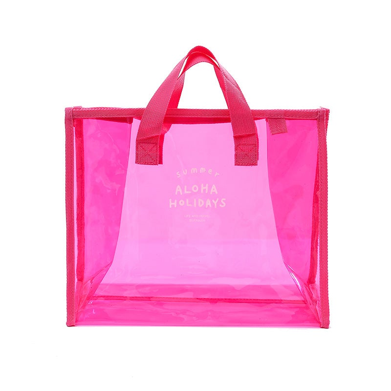 Cotton said PVC hand carrying swimming bag portable clothing storage bag fashion transparent PVC beach bag travel tote bag Magenta