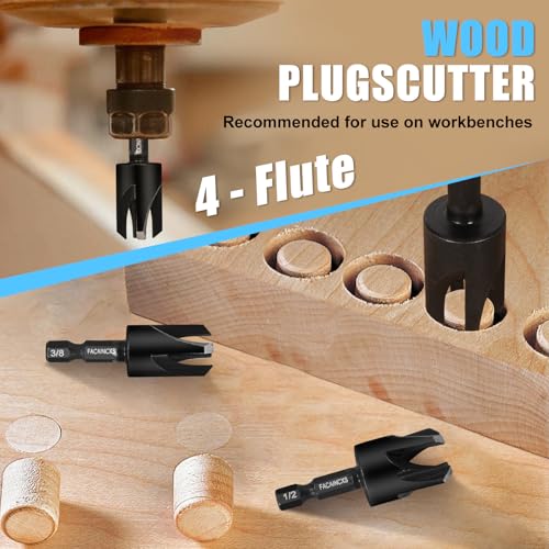 FACAINCXS Countersink Drill Bit Set for Wood, 16 PCS High Speed Steel Woodworking Tapered Drill Bits Counter Sink Drill Bit with 2PCS 1/4" Hex Shank Wood Plug Cutter Quick Change with Storage Box - Image 4