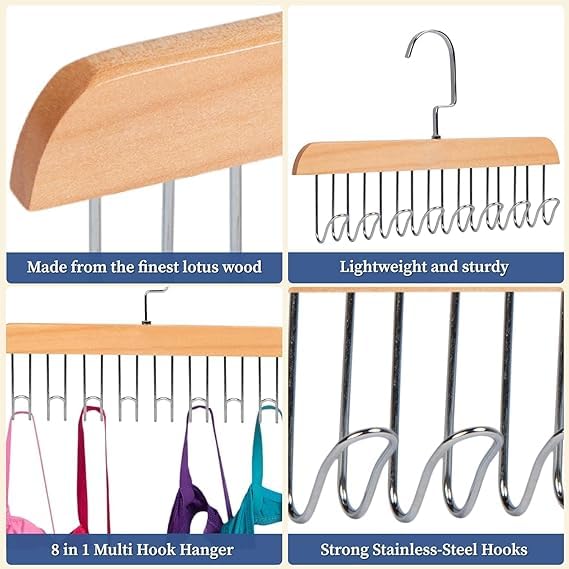 LEKORED LEKORED Anti Slip Multi Hook Coat Rack 8 Hook Multifunctional NonSlip Storage Hangers with 8 Hooks 360 Degree Swivel Wooden Belt Hanger for Home Closet Clothing Storage Organization 2  - Image 5