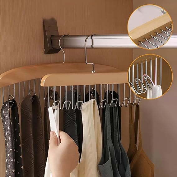 LEKORED LEKORED Anti Slip Multi Hook Coat Rack 8 Hook Multifunctional NonSlip Storage Hangers with 8 Hooks 360 Degree Swivel Wooden Belt Hanger for Home Closet Clothing Storage Organization 2  - Image 3