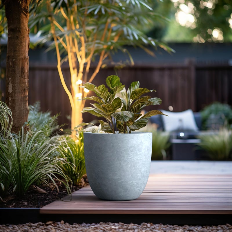 Kante Round Concrete Planter, Large Outdoor Indoor Garden Pots with Drainage Hole, 14-Inch Diameter Flower Pots for Patio, Garden and Home, Slate Gray - Image 3