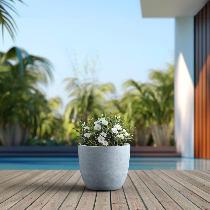 Kante Round Concrete Planter, Large Outdoor Indoor Garden Pots with Drainage Hole, 14-Inch Diameter Flower Pots for Patio, Garden and Home, Slate Gray - Image 4