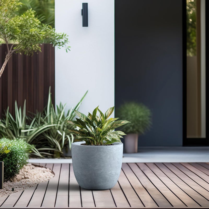 Kante Round Concrete Planter, Large Outdoor Indoor Garden Pots with Drainage Hole, 14-Inch Diameter Flower Pots for Patio, Garden and Home, Slate Gray - Image 5