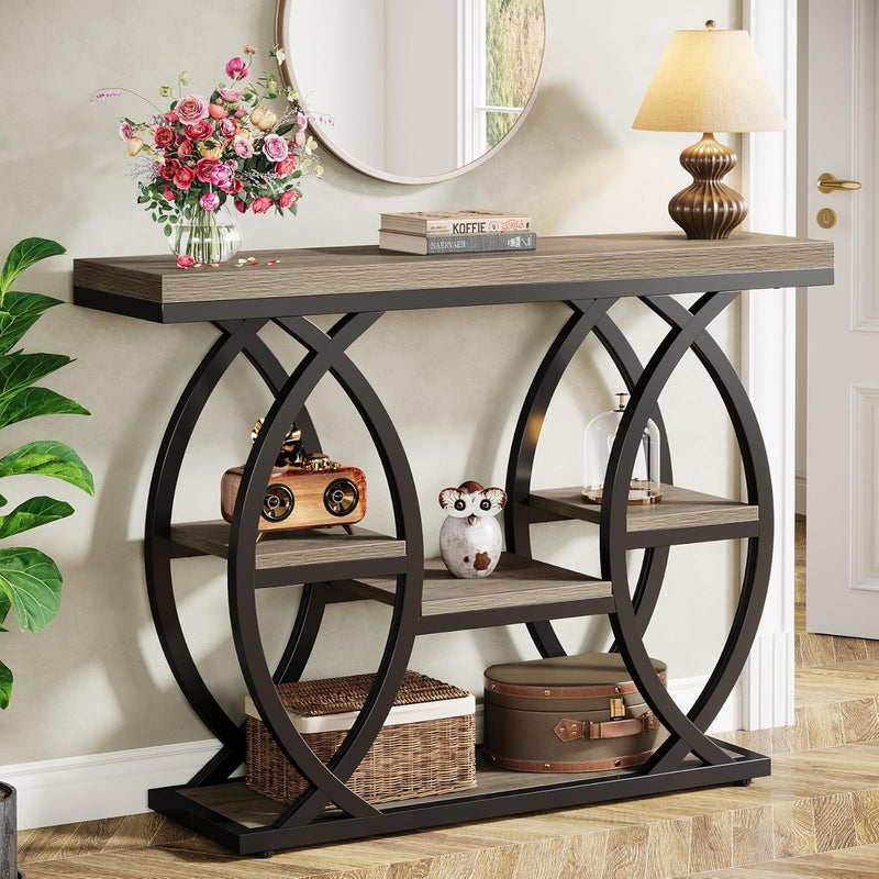 Tribesigns 100cm Console Table, Industrial 4-Tier Sofa Table Entryway Table with Storage Shelves, Narrow Wood Accent Tables with Metal Frame for Small Spaces, Hallway, Foyer, Grey - Image 1