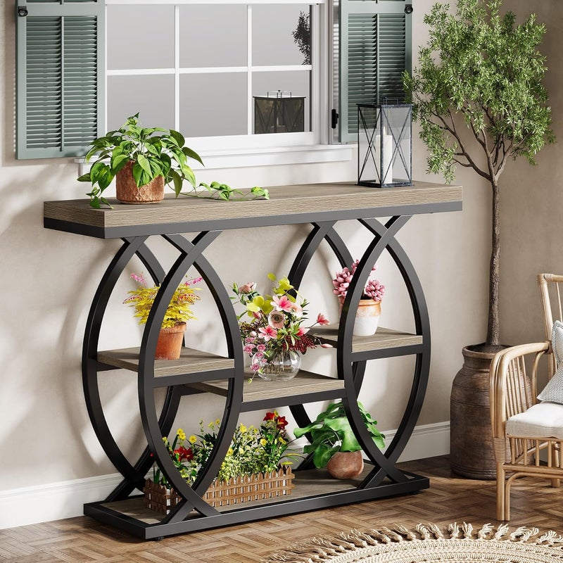 Tribesigns 100cm Console Table, Industrial 4-Tier Sofa Table Entryway Table with Storage Shelves, Narrow Wood Accent Tables with Metal Frame for Small Spaces, Hallway, Foyer, Grey - Image 5