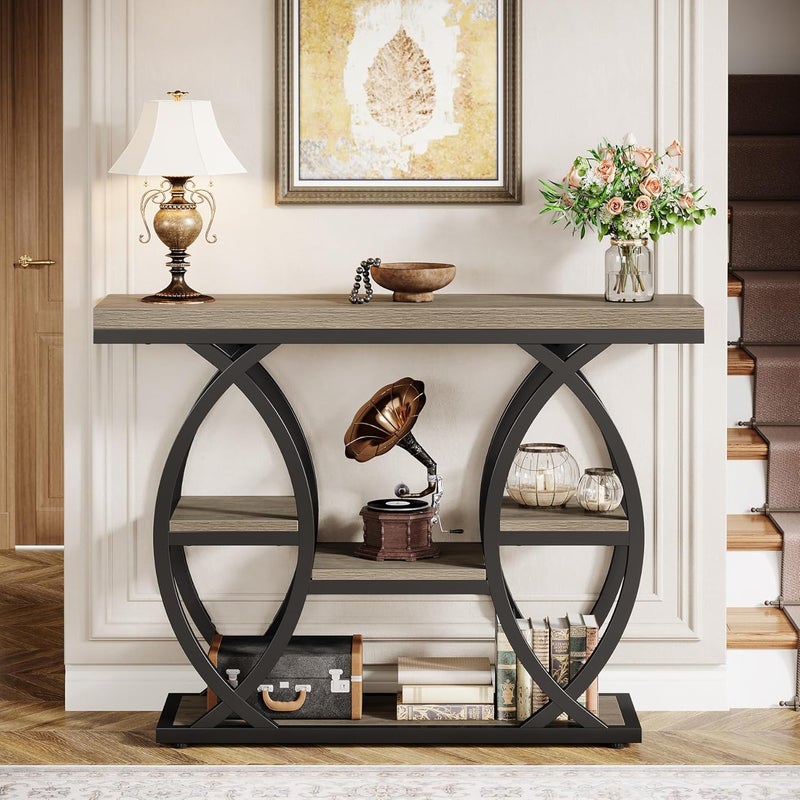 Tribesigns 100cm Console Table, Industrial 4-Tier Sofa Table Entryway Table with Storage Shelves, Narrow Wood Accent Tables with Metal Frame for Small Spaces, Hallway, Foyer, Grey - Image 3
