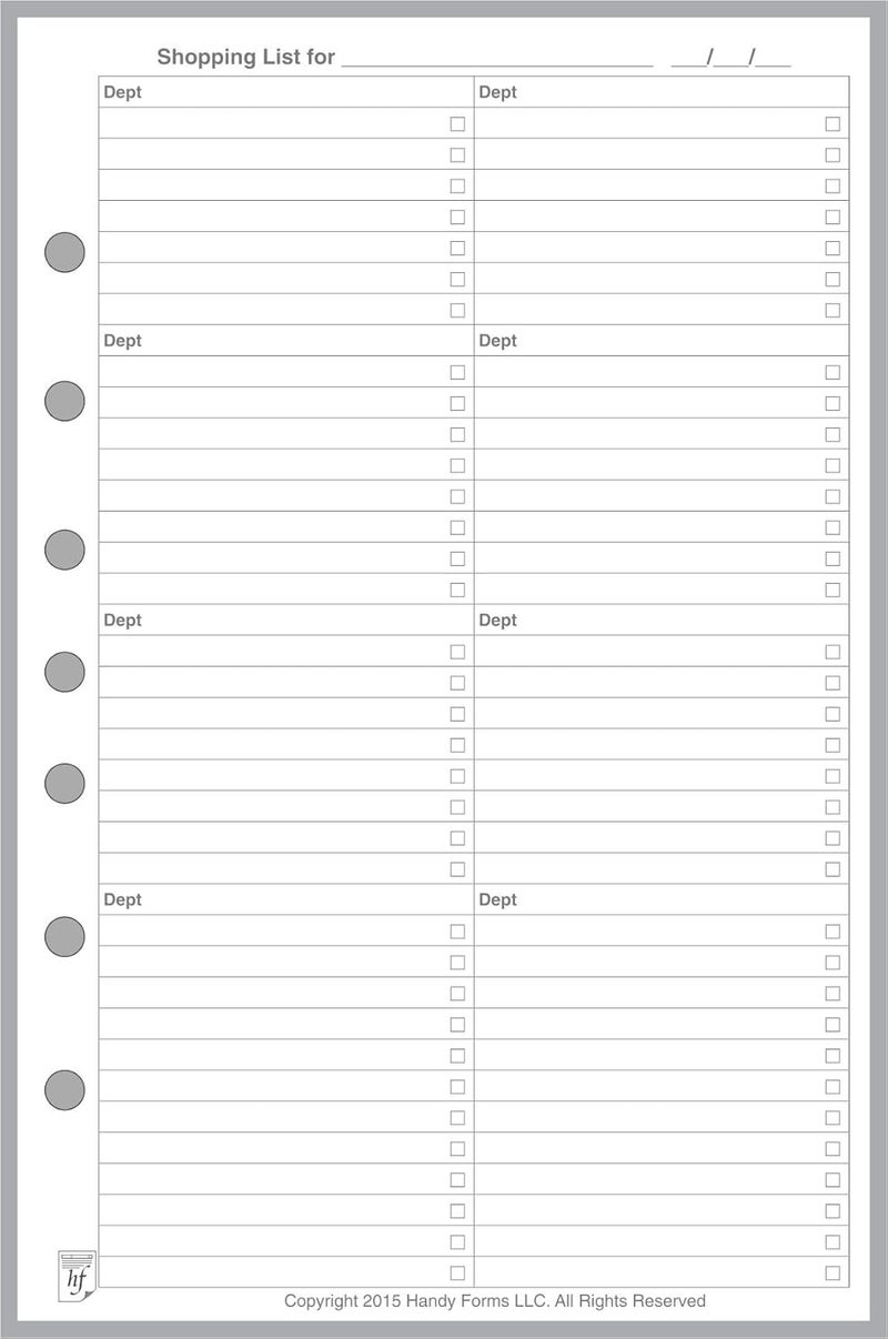 Handy Forms Classic Size Shopping List, Sized and Punched with 7 Holes for 7-Ring Notebooks Such as Franklin, etc. (5.5" x 8.5") - Image 1