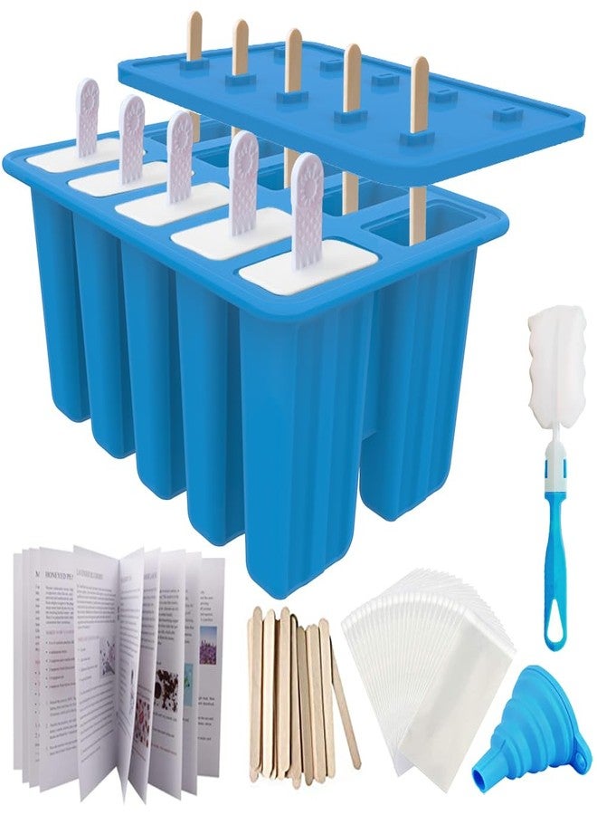 Miaowoof Homemade Popsicle Molds Shapes, Silicone Frozen Ice Popsicle Maker Non-BPA, with 50 Popsicle Sticks, 50 Popsicle Bags, 10 Reusable Popsicle Sticks, Funnel, Brush and Ice Pop Recipes (Blue) - Image 1