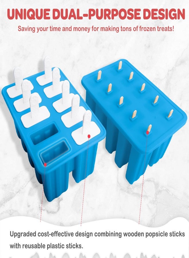 Miaowoof Homemade Popsicle Molds Shapes, Silicone Frozen Ice Popsicle Maker Non-BPA, with 50 Popsicle Sticks, 50 Popsicle Bags, 10 Reusable Popsicle Sticks, Funnel, Brush and Ice Pop Recipes (Blue) - Image 2