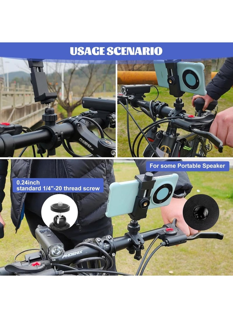 SYOSI حامل هاتف لوقوف الميكروفون، حامل هاتف دوار 360° لوقوف الميكروفون وكاميرا الويب، مشبك ضوء فلاش الكاميرا للبث المباشر، تصوير الفيديوهات، يعمل مع معظم الهواتف المحمولة (أسود) - Image 2