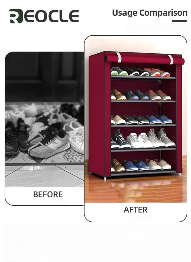 REOCLE Shoes Rack 6-Tier 115*30*110 cm Shoe Storage Cabinet with Dustproof Cover Hode up to 36 Pairs Shoes of Shoes in Living Room Hallway Shoe Storage Organiser for Heels Sneakers Boots - Image 3