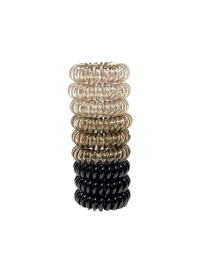 Spiral Hair Ties, Ponytail Coil Ties, No Crease, 9 pcs (Neutral Black) - Image 1