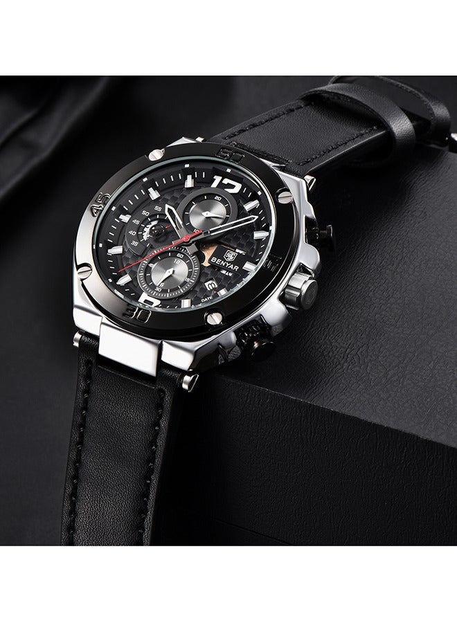 BENYAR Watches for Men Quartz Movement Analog Chronograph Fashion Business Sport Design Leather Strap 30M Waterproof Mens Wrist Watch - Image 5