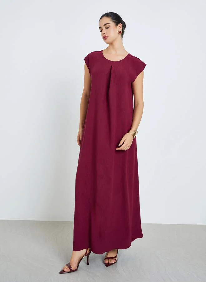 Amirah Women Red Pleated Short Sleeve Jalabiya
