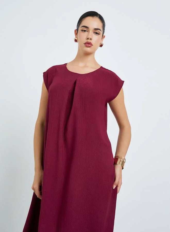 Amirah Women Red Pleated Short Sleeve Jalabiya