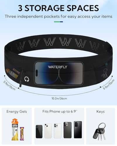 WATERFLY Running Belt Fanny Pack: Slim Waist Bag for Men Women, Workout Fitness Phone Holder for Exercise Marathon Jogging-Black - Image 4