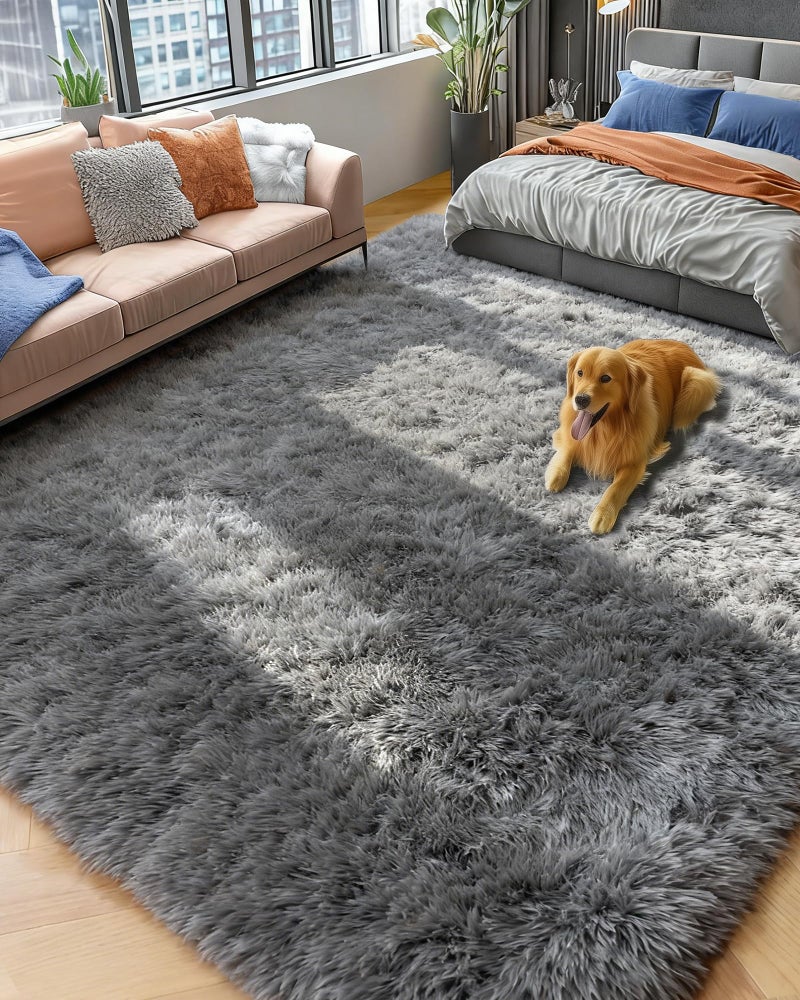 PAGISOFE Grey Fluffy Rugs for Bedroom 4x6 Area Rug Shag Rug for Kids Room Furry Carpet Modern Living Room Rug Soft Shaggy Boys Rug Fuzzy Throw Rugs for Home Decor Aesthetic Dorm Nursery Gray - Image 2