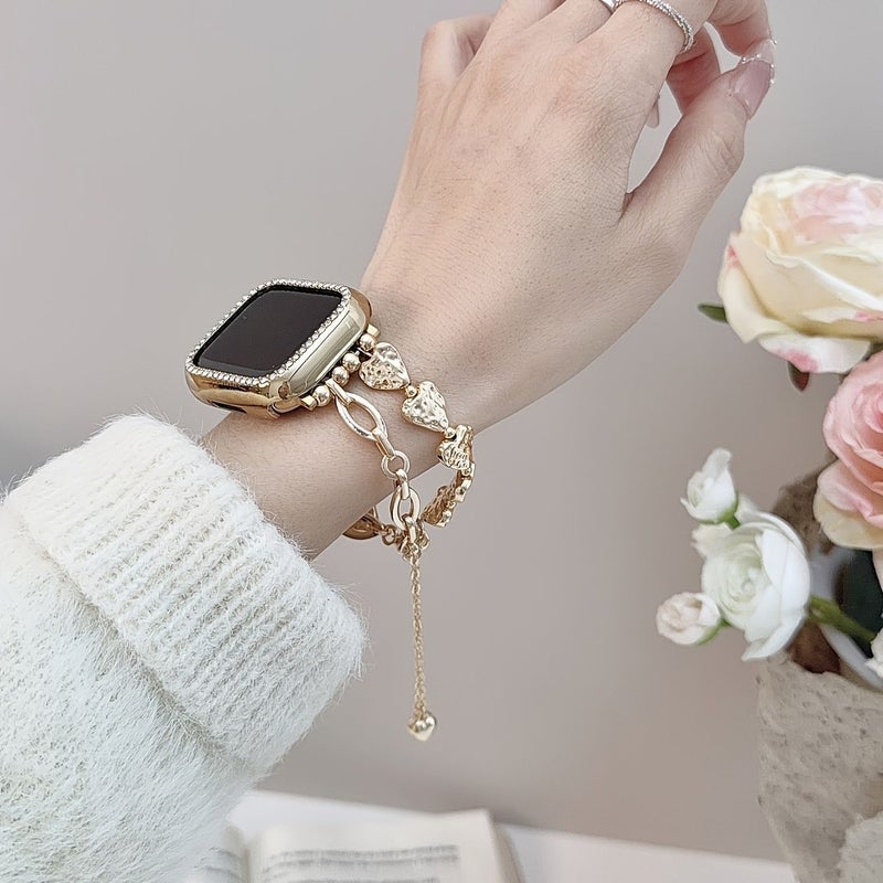 قلادة على شكل قلب مزدوج الطبقة مع سوار فضي لساعة Apple Watch Ultra Series - Image 5