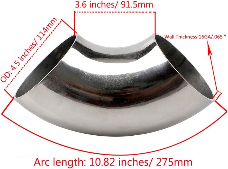 KOTVTM 4.5" Stainless Steel Exhaust Pipe Elbow 90° Mandrel Bend - Image 2