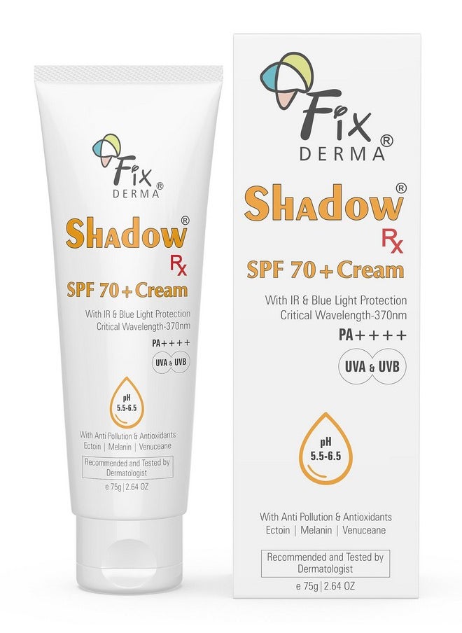 FIXDERMA Shadow Rx Sunscreen Spf 70+ Cream Pa++++ | Sunscreen For Dry Skin | Sunblock Spf 70 | Hybrid Sunscreen With Uva & Uvb Filters, Antioxidants, Ir Protection And Blue Light Protection - 75Gm  - Image 1