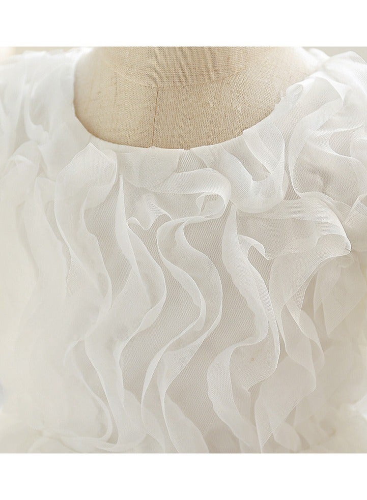 1pc Girls Puffy Sleeve Tulle Princess Dress – Elegant Party Dress for Kids, Princess Dresses for Girls, Birthday Dress, Tulle Dress, Girls Frock, Kids Girl Dress, Kids Wear Girls – Champagne Color, 120cm (6-8Y) - Image 3