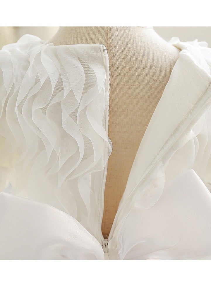 1pc Girls Puffy Sleeve Tulle Princess Dress – Elegant Party Dress for Kids, Princess Dresses for Girls, Birthday Dress, Tulle Dress, Girls Frock, Kids Girl Dress, Kids Wear Girls – Champagne Color, 120cm (6-8Y) - Image 5