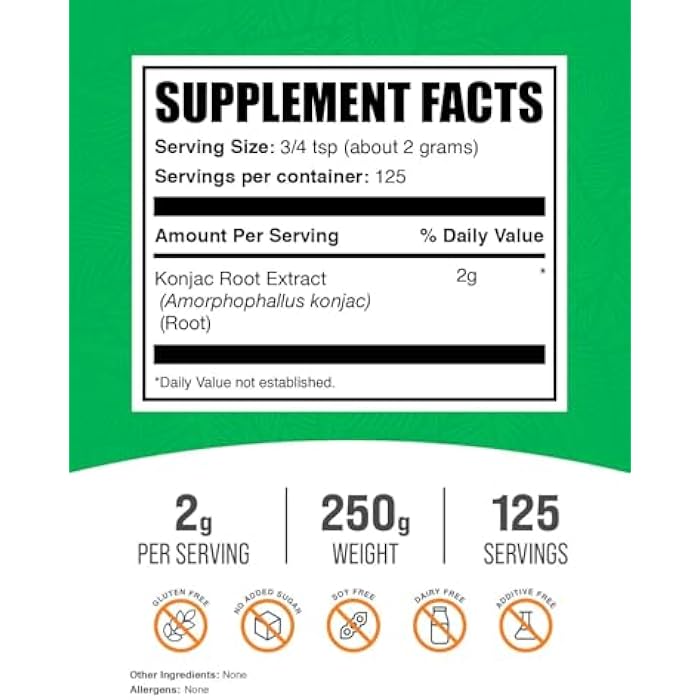 BulkSupplements.com Glucomannan Powder - from Konjac Root Extract Powder, Glucomannan Supplements - Gluten Free, 2g per Serving, 250g (8.8 oz) (Pack of 1) - Image 2