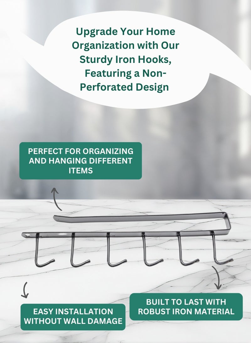 Home Care Home Care Non-Perforated Iron Hooks – No Trace Hanger for Home, Office, Sliding Design, No Drill Assembly, Six Curved Pins for Space-Saving Organization | Home Storage Hooks  - Image 3