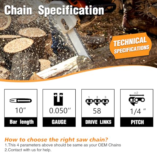 M.A.K 10 inch Chainsaw Chain 58DL Drive Link, 1/4" Pitch, 0.050” Gauge, Fit for Craftsman, Echo, Poulan, Ryobi, Worx 10 inch Chainsaw Chains, 3pcs - Image 2