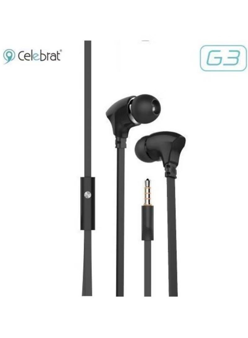 Celebrat G3 Wired Stereo Earphones Headset With Mic Black - Image 2