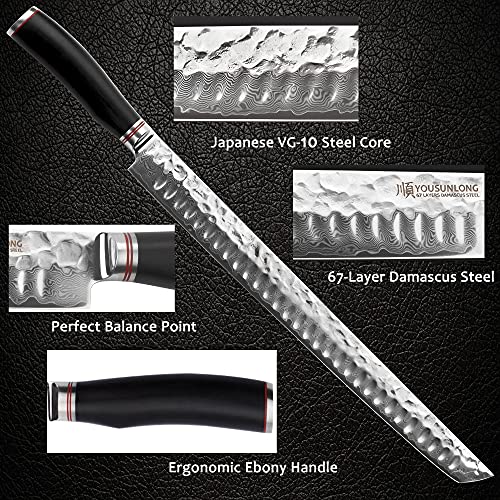 YOUSUNLONG Sakimaru Knife 15 inch(380mm) Ultimate Japanese Damascus Steel Fillet Knives Suitable for cutting tuna and salmon-Natural Ebony Handle With Leather Sheath - Image 4