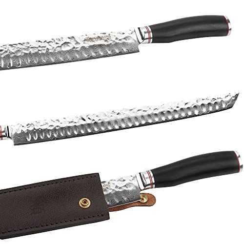YOUSUNLONG Sakimaru Knife 15 inch(380mm) Ultimate Japanese Damascus Steel Fillet Knives Suitable for cutting tuna and salmon-Natural Ebony Handle With Leather Sheath - Image 2