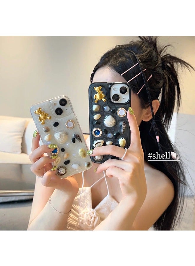 Phone Case For  iPhone 15, Very stylish creative design, pure handcrafted, 3D shell pearls and gems the Phone Case for  Women Girls Glitter Black - Image 3