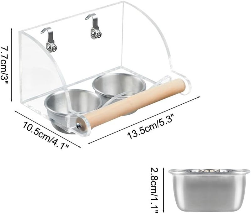 DONGKER Bird Food and Water Bowl, Transparent Bird Feeder for Cage, Stainless Steel Double Bird Bowls with Non-Slip Stand for Parakeets, Psittacus Erithacus, Lovebirds, Budgies - Image 4