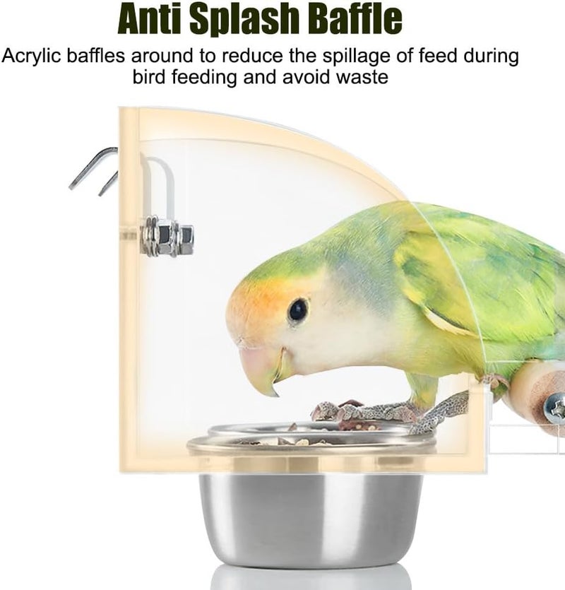 DONGKER Bird Food and Water Bowl, Transparent Bird Feeder for Cage, Stainless Steel Double Bird Bowls with Non-Slip Stand for Parakeets, Psittacus Erithacus, Lovebirds, Budgies - Image 3