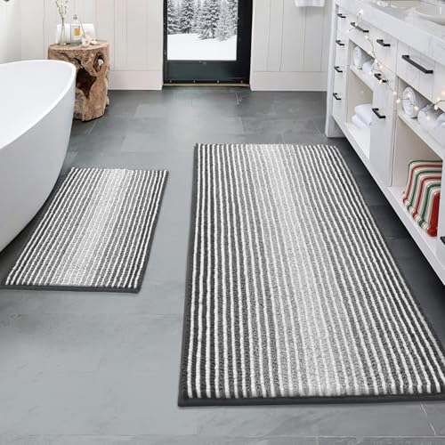 BSICPRO Bathroom Rugs and Mats Sets, 2 Piece Thick Absorbent Chenille Non Slip, Soft Shaggy Floor Mats, Machine Washable (20" x 47" Plus 16" x 24", Gray) - Image 1