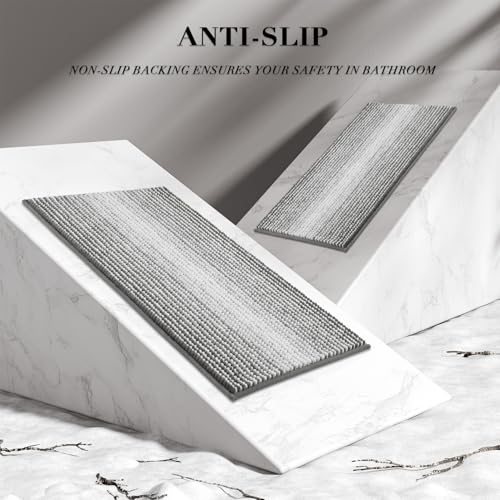 BSICPRO Bathroom Rugs and Mats Sets, 2 Piece Thick Absorbent Chenille Non Slip, Soft Shaggy Floor Mats, Machine Washable (20" x 47" Plus 16" x 24", Gray) - Image 5