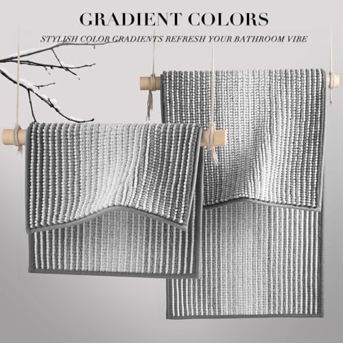 BSICPRO Bathroom Rugs and Mats Sets, 2 Piece Thick Absorbent Chenille Non Slip, Soft Shaggy Floor Mats, Machine Washable (20" x 47" Plus 16" x 24", Gray) - Image 4