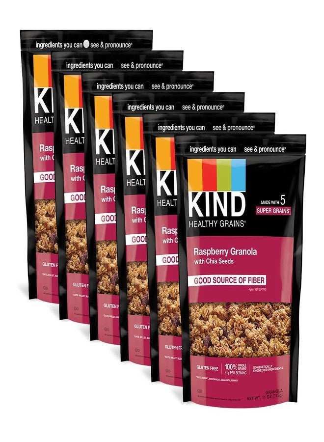KIND HEALTHY GRAINS Granola, Healthy Snack, Raspberry Granola with Chia Seeds, Snack Mix 11 OZ (6 Pack) - Image 1