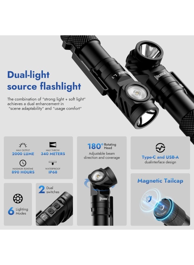 WUBEN L1 Rechargeable LED Flashlights 2000 High Lumens, Super Bright Powerful Flashlights Battery Powered,  Outdoor(519A) - Image 2