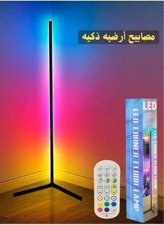 ABJ LED Corner Floor Lamp Colorful Gaming Lighting, Remote Control Brightness Adjustment Timer Bright 5050 RGB Colors DIY Multiple Modes, RGB LED Floor Light for Bedroom Iron Black 1.42 Meter  - Image 1