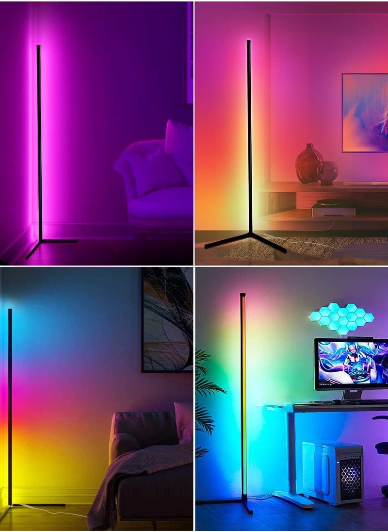 ABJ - LED Corner Floor Lamp Colorful Gaming Lighting, Remote Control Brightness Adjustment Timer Bright 5050 RGB Colors DIY Multiple Modes, RGB LED Floor Light for Bedroom Iron Black 1.42 Meter - Image 1